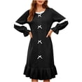 thumbnail image 2 of Women Winter Nightgown Crew Neck Ruffled Hem Color Block Bow Pajamas Fleece Thermal Soft Plush Sleep Robes (XXL, Black), 2 of 9