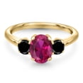 thumbnail image 3 of Gem Stone King 10K Yellow Gold Red Created Ruby and Black Diamond Engagement Ring for Women | 1.89 Cttw | Oval 8X6MM | Gemstone July Birthstone | Size 7, 3 of 6