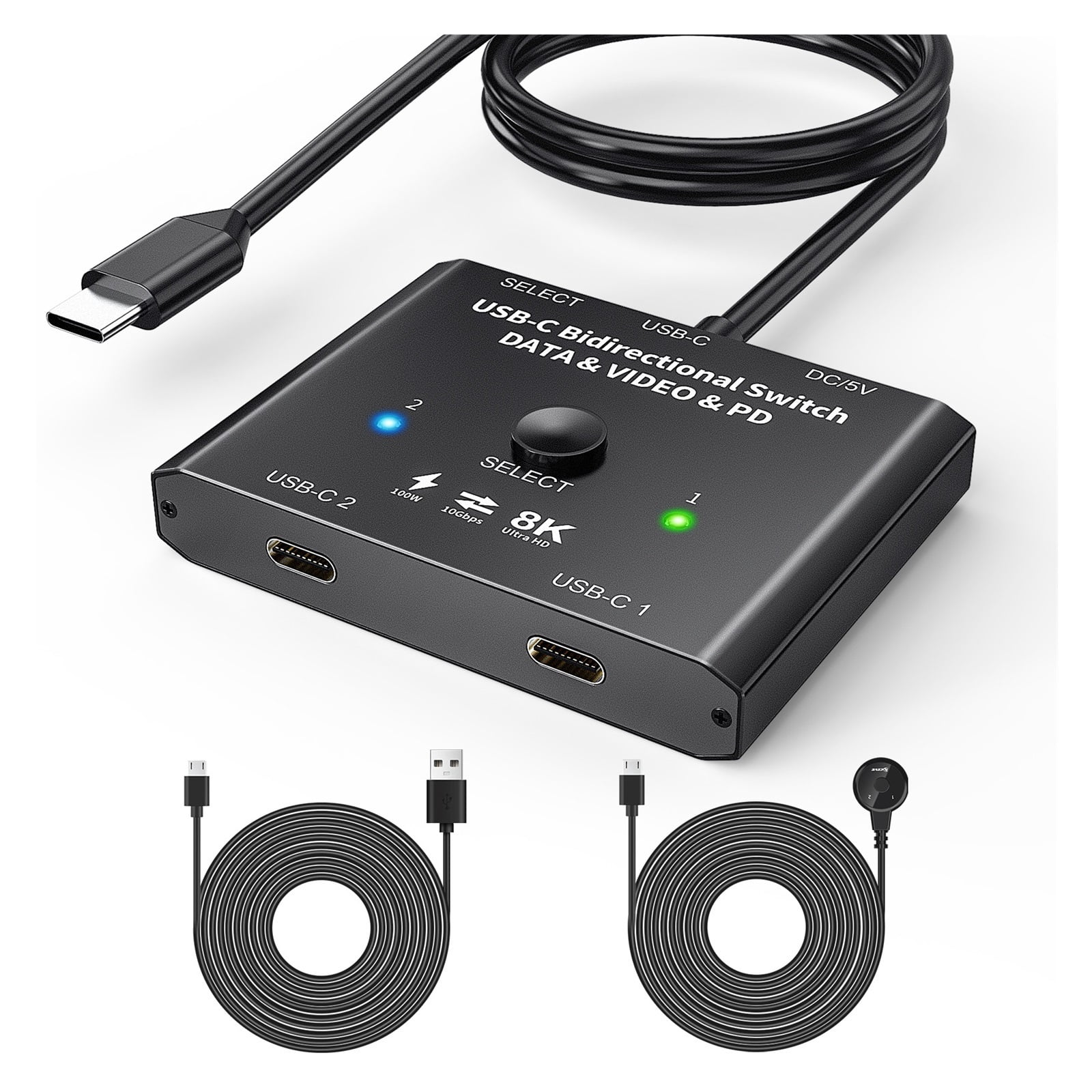 100W USB C Two-way Switcher Type-C Splitter 2x1/1x2 Bi-Direction KVM Data Video Switcher 8K For Computer Monitor Multiple Source ,Wide Compatibility