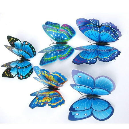 Double Happiness Stickers - 12 pcs Creative 3D Double Wings Butterfly Art DIY Wall Stickers for Home Decoration