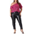 thumbnail image 2 of Agnes Orinda Women' s Plus Size Sequin Top Sparkly One Shoulder Short Sleeve Party Tops 1X Hot Pink, 2 of 6