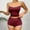 Wine, variant on Women Ribbed Pajamas Set Cami Crop Top and Shorts Sleepwear 2 Piece Loungewear Stretchy Nightwear Homewear Pjs