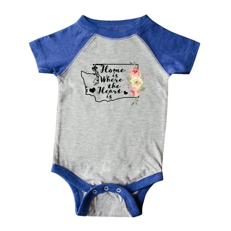 

Inktastic Washington Home is Where The Heart is with Watercolor Floral Gift Baby Girl Bodysuit