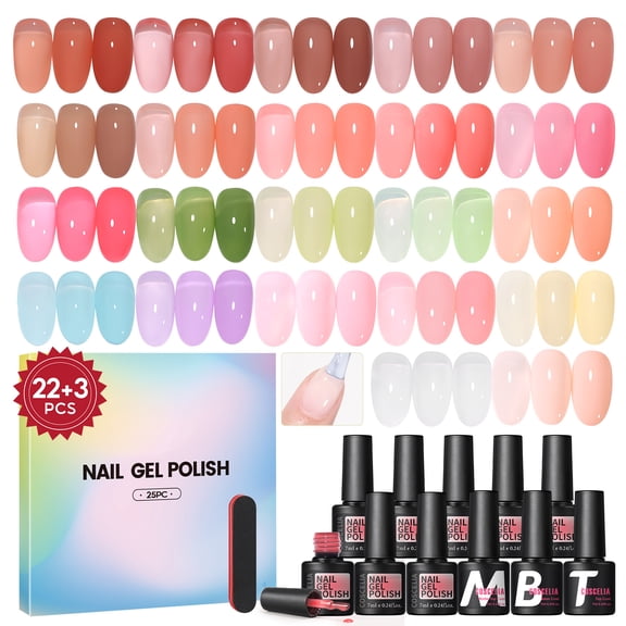 Coscelia Jelly Gel Polish Set Sheer Neutral 22 Colors Gel Polish Set Pink Blue Brown Gel Manicure Kit Nail Art for Women DIY at Home