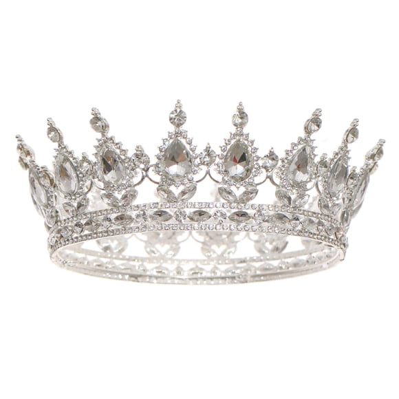 FORSEVEN Corona de reina con diamantes de imitación, coronas y tiaras de boda para mujer, accesorios para el pelo de fiesta, corona de princesa, corona de cumpleaños, corona nupcial de cristal (plata+