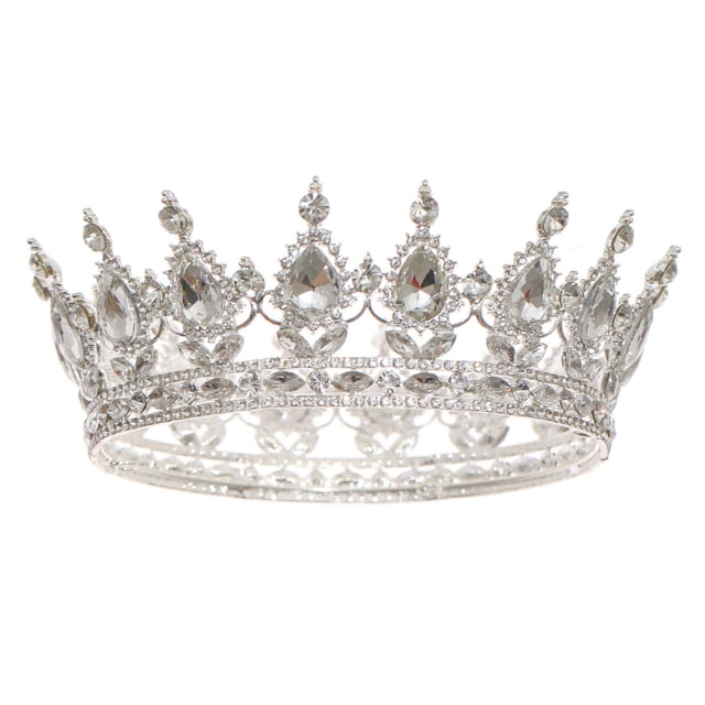 FORSEVEN Corona de reina con diamantes de imitación, coronas y tiaras de boda para mujer, accesorios para el pelo de fiesta, corona de princesa, corona de cumpleaños, corona nupcial de cristal (plata+