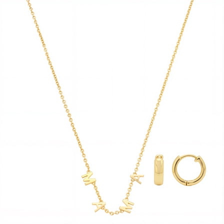 Believe by Brilliance Women's 14Kt Gold Flash Plated Mama Necklace and Earring Set
