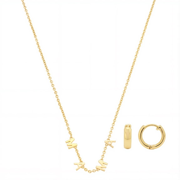 Believe by Brilliance Women's 14Kt Gold Flash Plated Mama Necklace and Earring Set