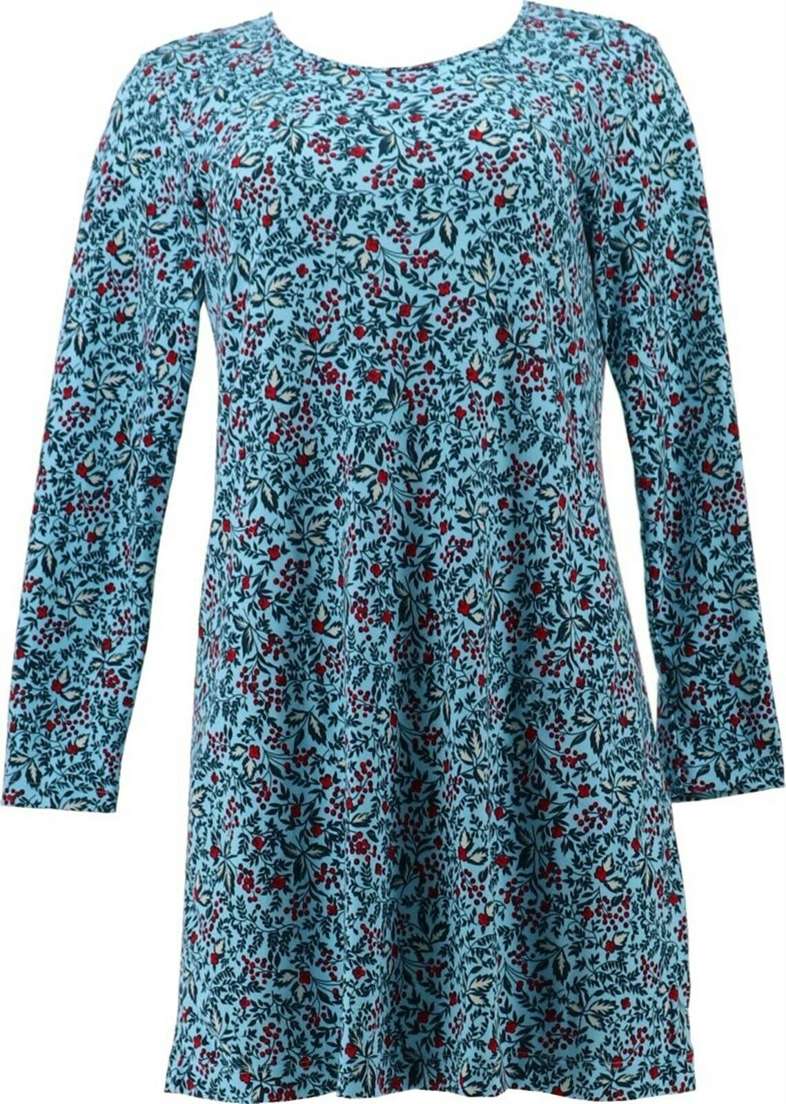 Lands' End Long Slv Knee Length Nightgown Robin Egg Holly PS NEW 504343
