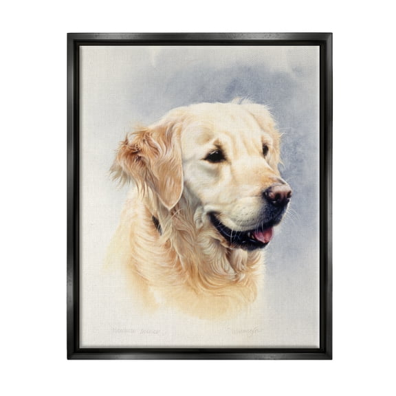 Stupell Industries Golden Retriever Smiling Portrait Animals & Insects Painting Black Floater Framed Art Print Wall Art