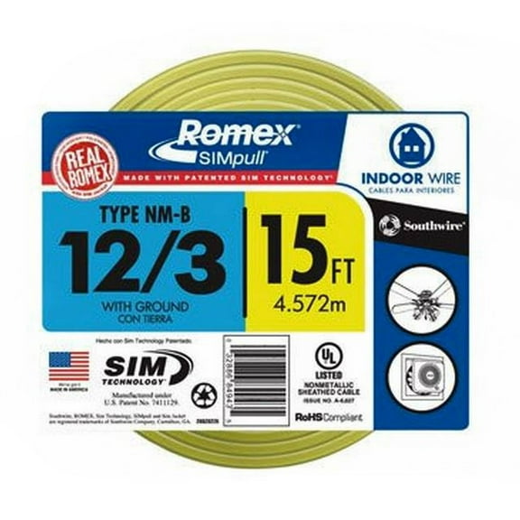 Southwire 63947626 Non-Metallic Wire With Ground, 12 Gauge