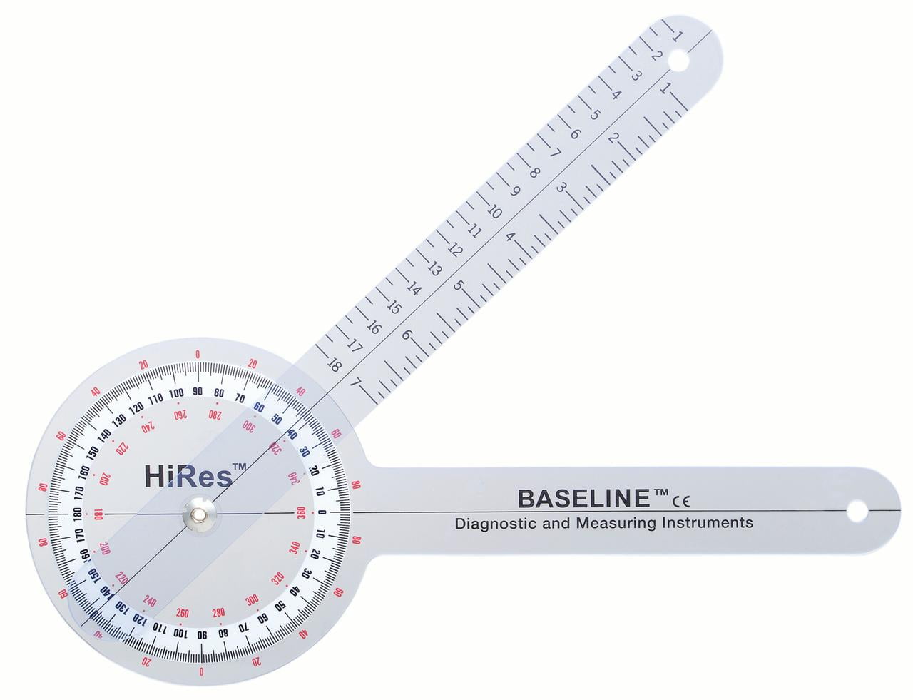 Baseline® Plastic Goniometer HiRes™ 360 Degree Head 12 inch Arms
