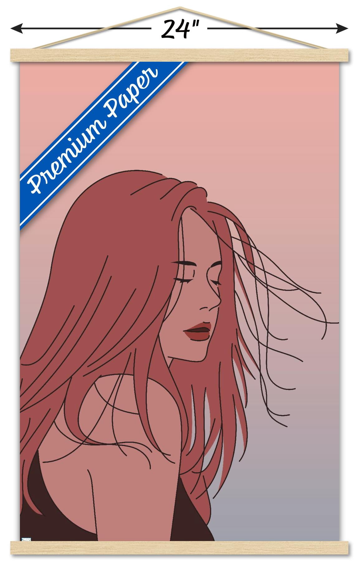 Hand Drawn Woman With Blowing Hair Wall Poster with Magnetic Frame, 22.375" x 34"