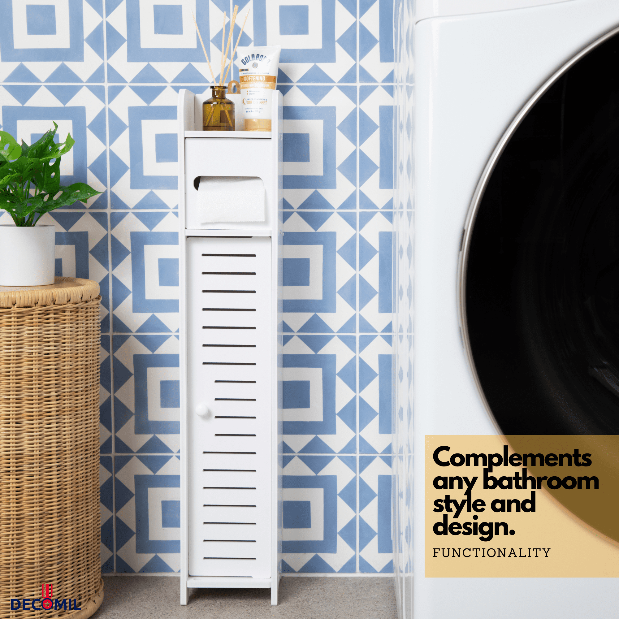 DECOMIL Slim Bathroom Storage Cabinet, Freestanding, White