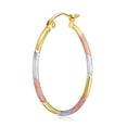 thumbnail image 5 of Wellingsale Ladies 14k Tri 3 Color Gold Polished Diamond Cut Satin 1.5mm Hoop Earrings (25mm Diameter), 5 of 7