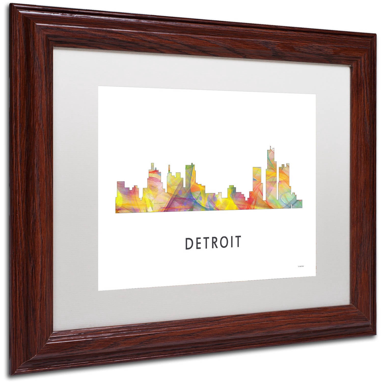 Trademark Fine Art 'Detroit Michigan Skyline WB-1' Canvas Art by Marlene Watson, White Matte, Wood Frame