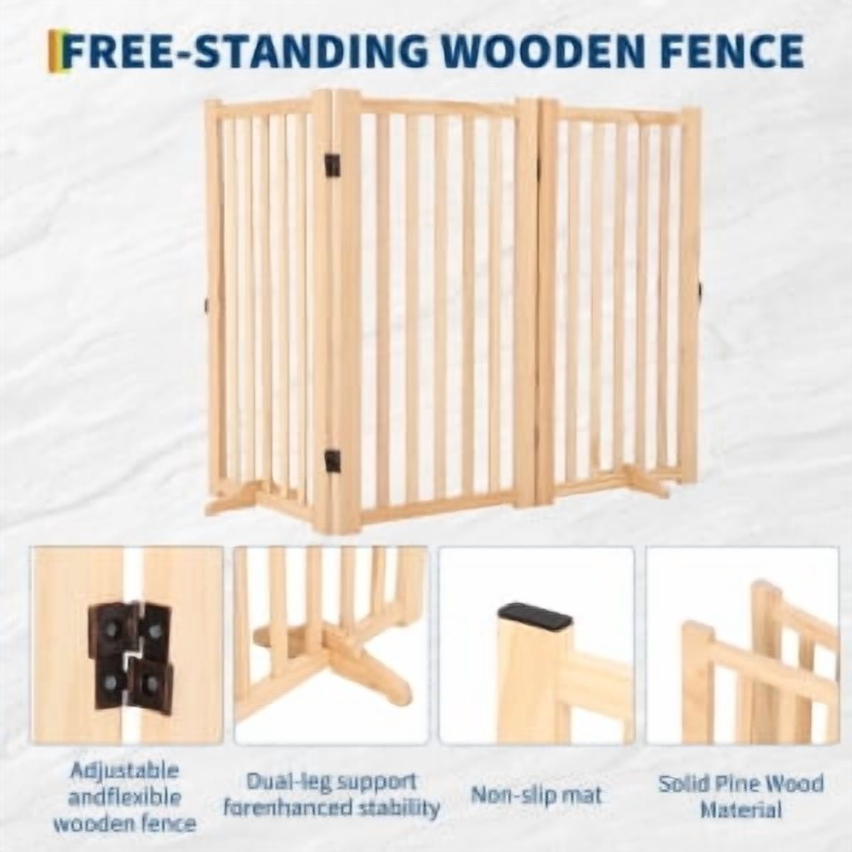 TEQIN Indoor Pet Gate,Freestanding Pet Gate for Dogs,Folding Dog Gate for Stairs or Doorways,Freestanding Pet Fence Kitchen Wooden Pet Barrier for Cats and Dogs