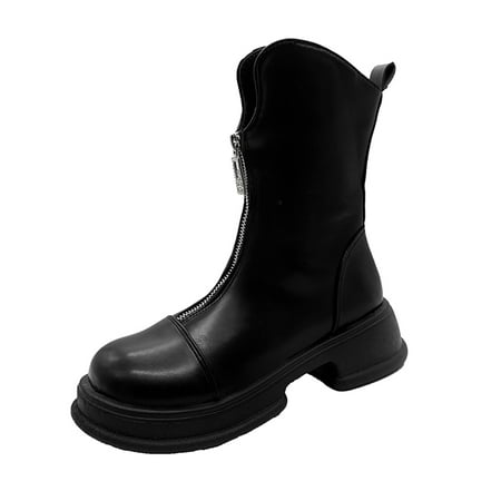 

Qufokar Snow Boots Women Womens Rain Boots Size 11 Women Ankle Boots Autumn And Winter Fashion Simple Solid Color Front Zipper Round Toe Comfortable Square Heel