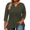 thumbnail image 1 of AOOCHASLIY T-Shirt Uni - Couleur V - Col Trois - Manches Trois-Quarts pour Femmes, 1 of 5