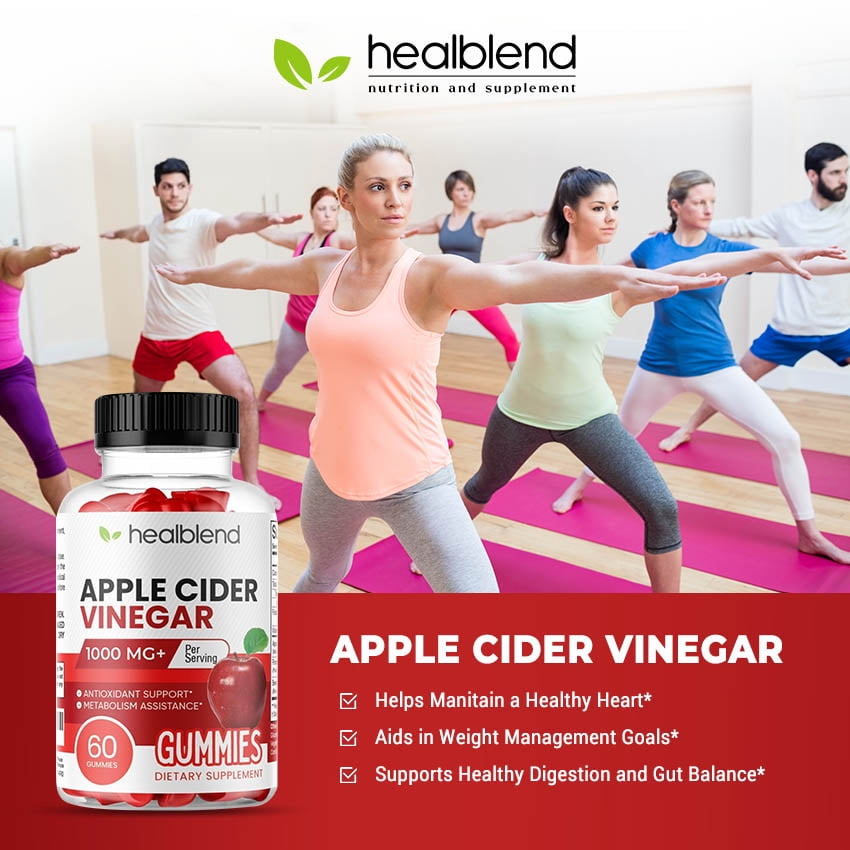 Healblend Apple Cider Vinegar Gummies - ACV 1000mg Advanced Weight Loss, Metabolism Booster, Antioxidant Support Supplement with Vitamin B12, for Women & Men 2-Pack