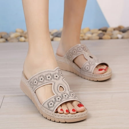 

HIBRO Fashion Women Summer Slip-On Wedges Beach Open Toe Breathable Sandals Shoes