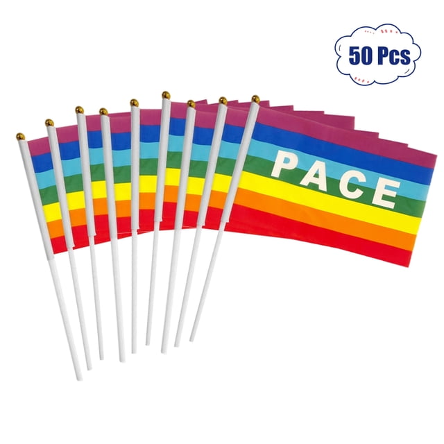 Oubit Hand Held Peace Flags,50/100Pcs Mini Peace Flag Rainbow Pacifist Flag Mini Peace Flag High Capacity