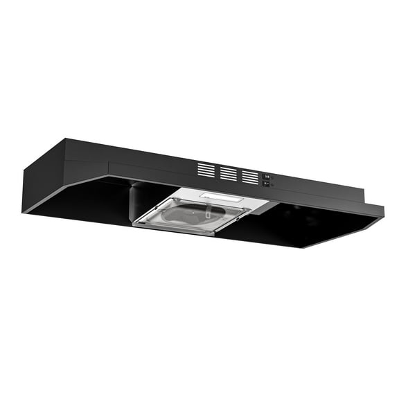 FIREGAS Black Range Hood 36 inch Under Cabinet Range Hood with 2 Speed Exhaust Fan,Ducted/Ductless Convertible,Rocker Button Control,300 CFM,Aluminum Filter