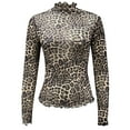 thumbnail image 5 of Jamsmile Womens Tshirts Crop Tops Casual Leopard Print Mesh Long Sleeve Slim Fit Tops Classic Trendy Turtleneck Casual T-Shirts Tops, 5 of 6