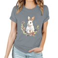 thumbnail image 4 of Pantalones Cortos para las Mujeres Sexy Pascua Moda Impresión Cuello Redondo Tee, Poliéster Ligero Casual Top para Primavera Verano Diario, Blusa de Suéter, 4 of 4