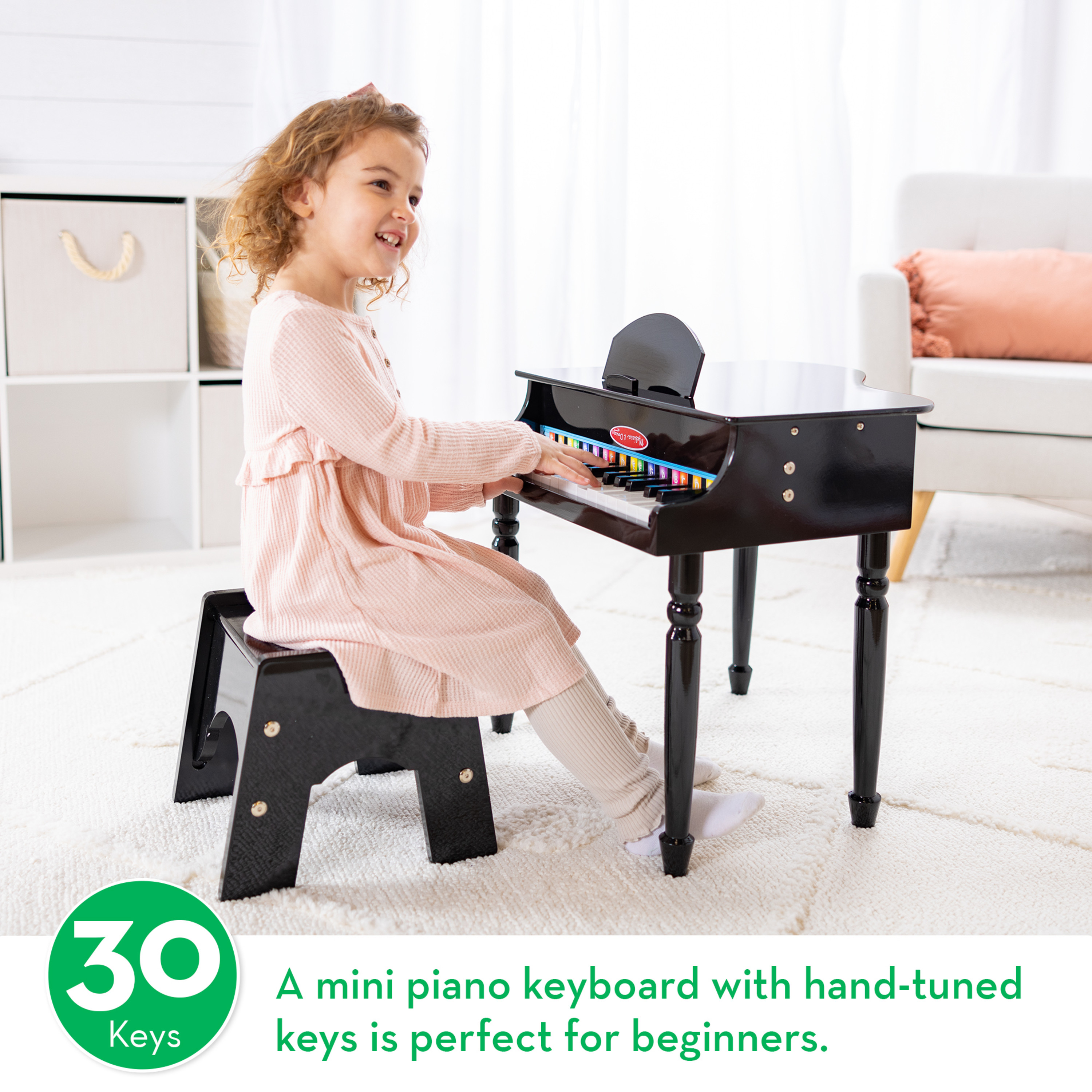 Melissa & Doug Learn-To-Play Classic Grand Piano Toy For Kids With 30 Keys, Color-Coded Songbook, and Non-Tip Bench - image 3 of 10