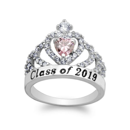 JamesJenny 925 Sterling Silver School Class of 2019 Graduation Pink 0.5ct Heart CZ Ring Size (Best Dslr Shoulder Rig 2019)