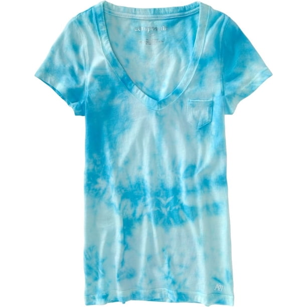 Aeropostale - Playera gráfica con bolsillo nublado para mujer, azul, pequeña Aeropostale Camiseta gráfica