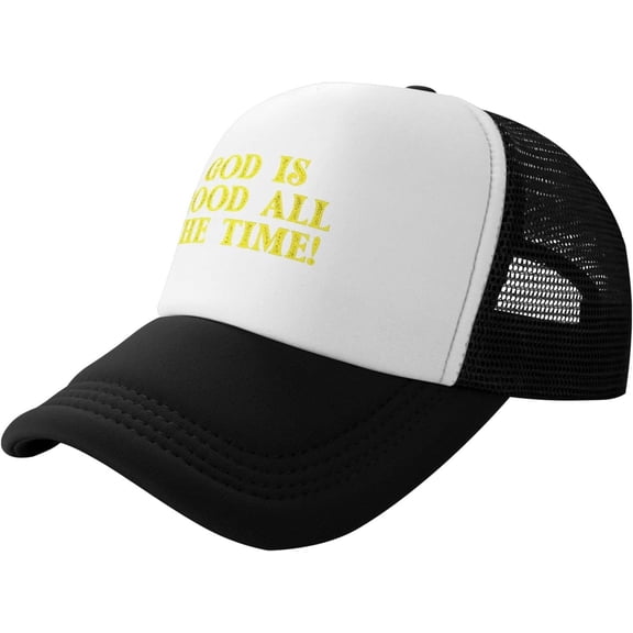 God is Good All The Time Christian Slogan Unisex Adult Adjustable Mesh Hats Baseball Hat Trucker Cap for Men Women Black