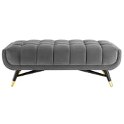 Modway Adept 17 x 47.5 Modern Performance Velvet Tufted Bench in Gray