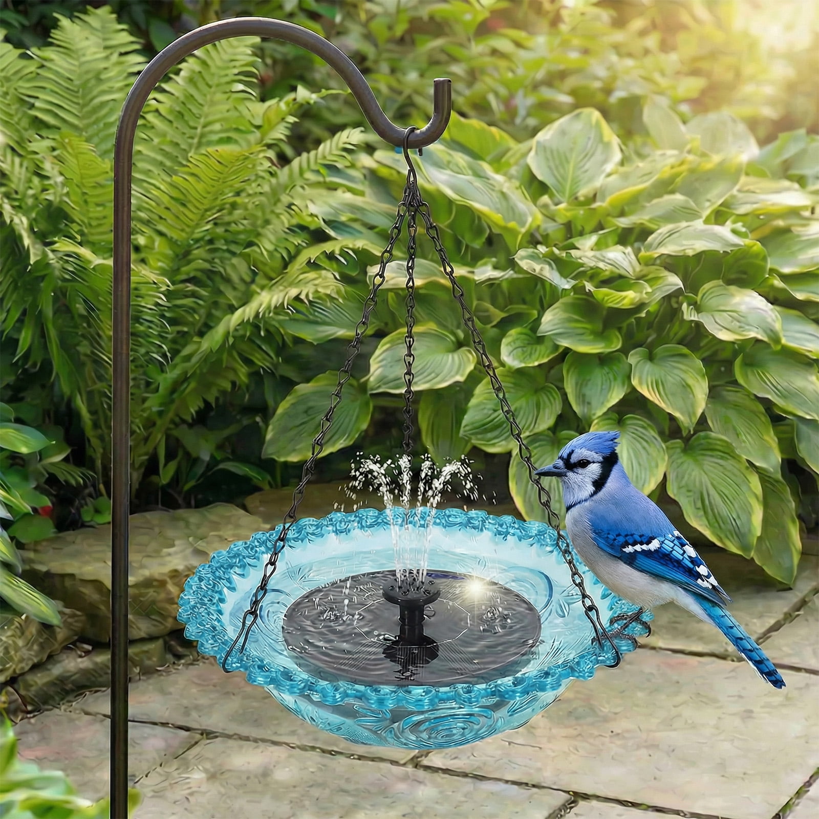 Threns Solar Cascade Hanging Bird Bath Fountain, Solar Powered Bird Bath Fountain, Hanging Birds Baths for Outdoors Garden Patio Backyard Lawn Decor