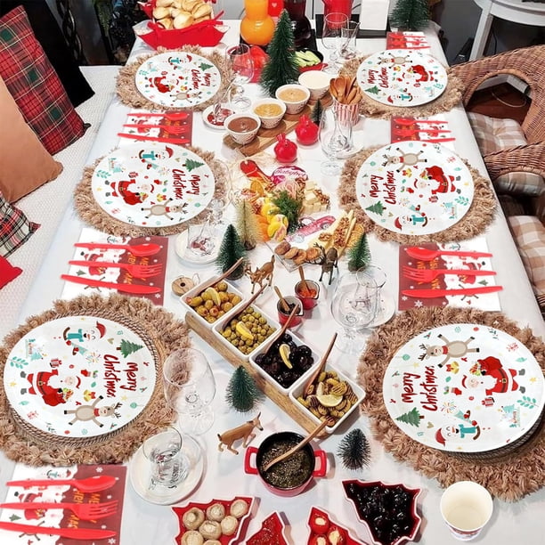 Juego de 10 Platos de Papel Navideños, Vajilla Desechable con Papá Noel, Reno y Muñeco de Nieve, con Suministros para Fiestas de Invierno.