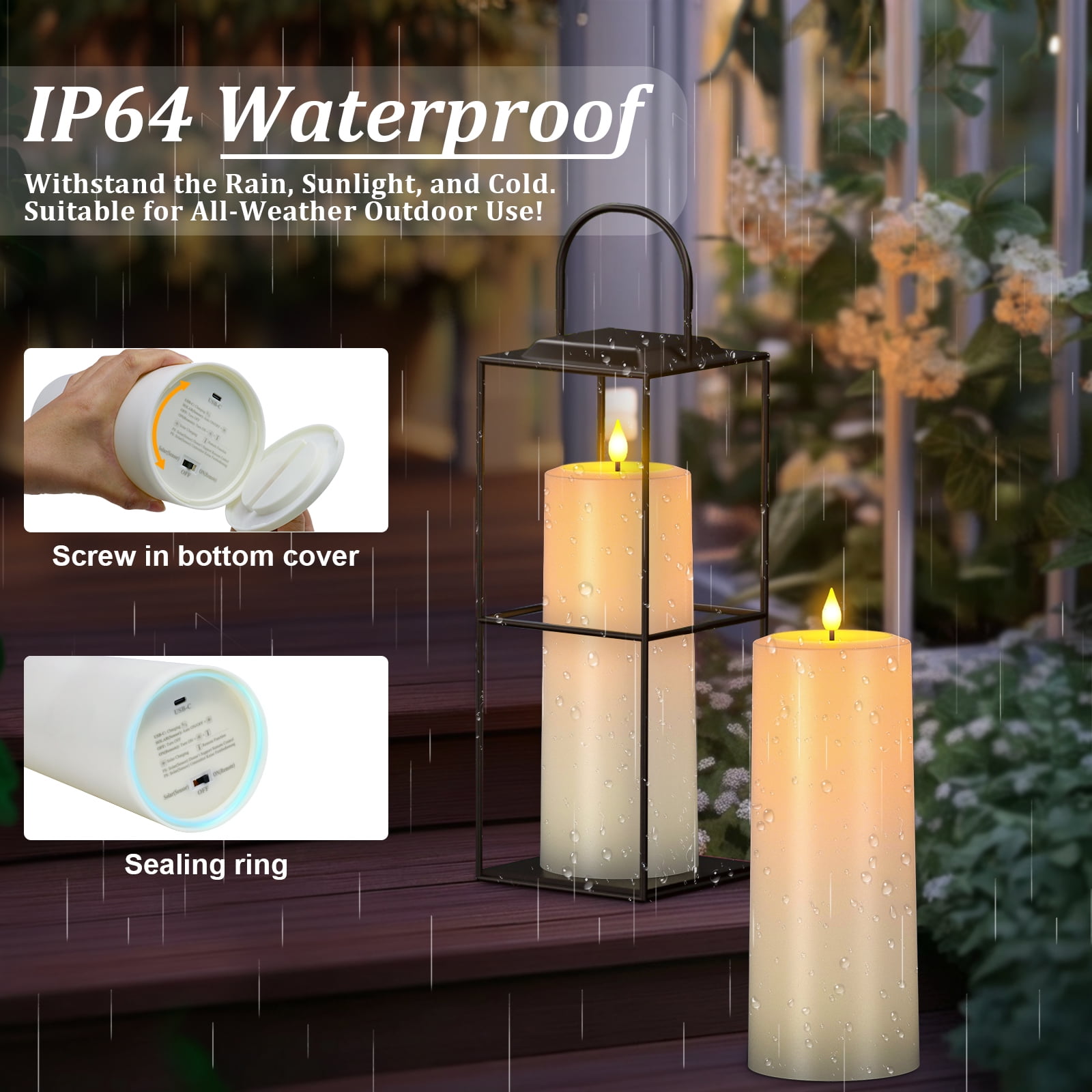 PChero Large Solar Candles Outdoor Waterproof, Rechargeable Flameless Pillar Candles with Remote Timer, Dusk to Dawn Outdoor Candles, Battery Operated LED Candles for Outdoor ,4"x10", Set of 2