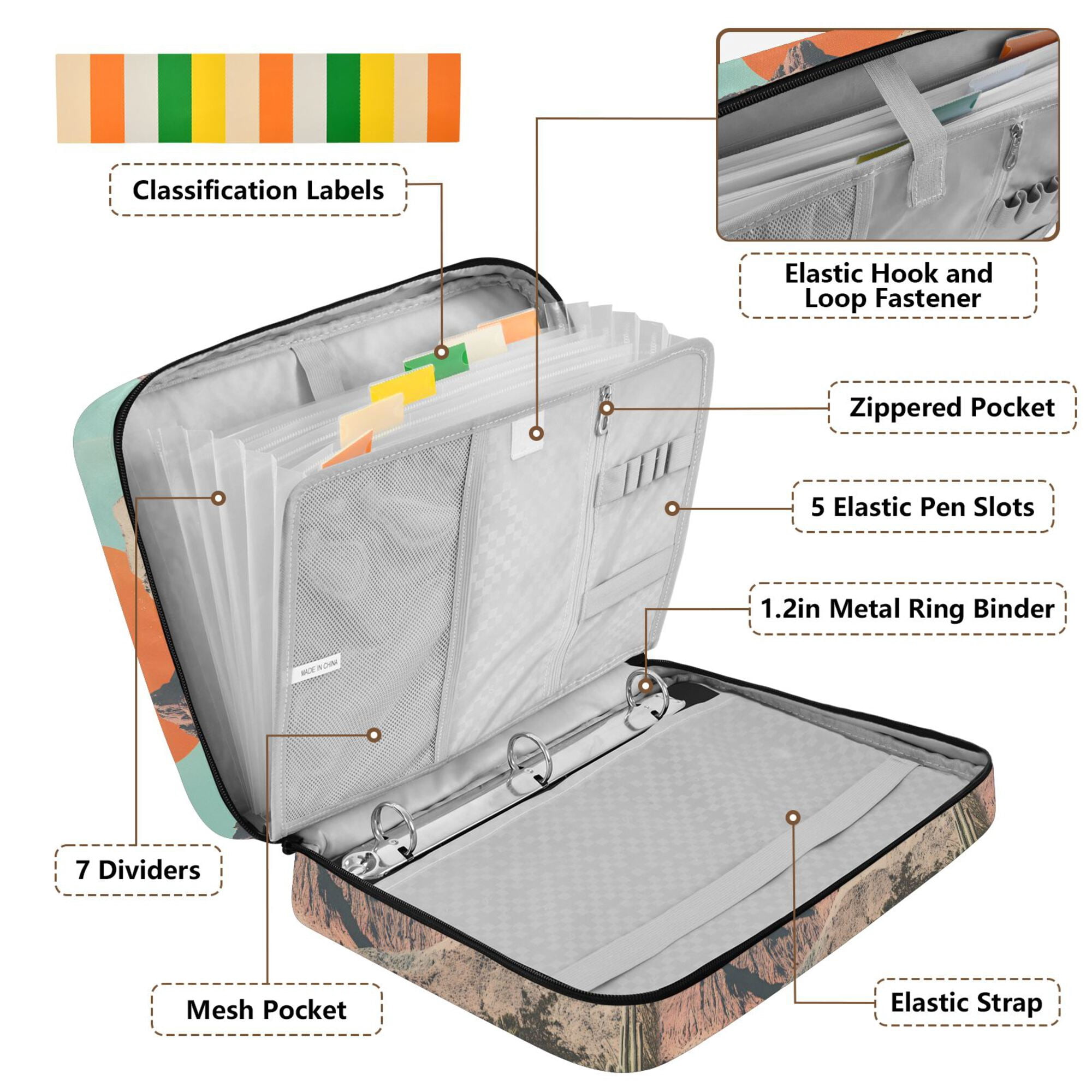 FORMRS Accordion File Folder A4 Size 7-Pocket Expanding Document Organizer Bag with 3 Ring Binder, Retro UFO