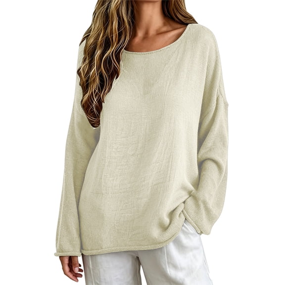 Womens Sweaters, Light Sweaters for Women Long Sleeve Crew Neck Lightweight Soft Knitted Pullover Blouse