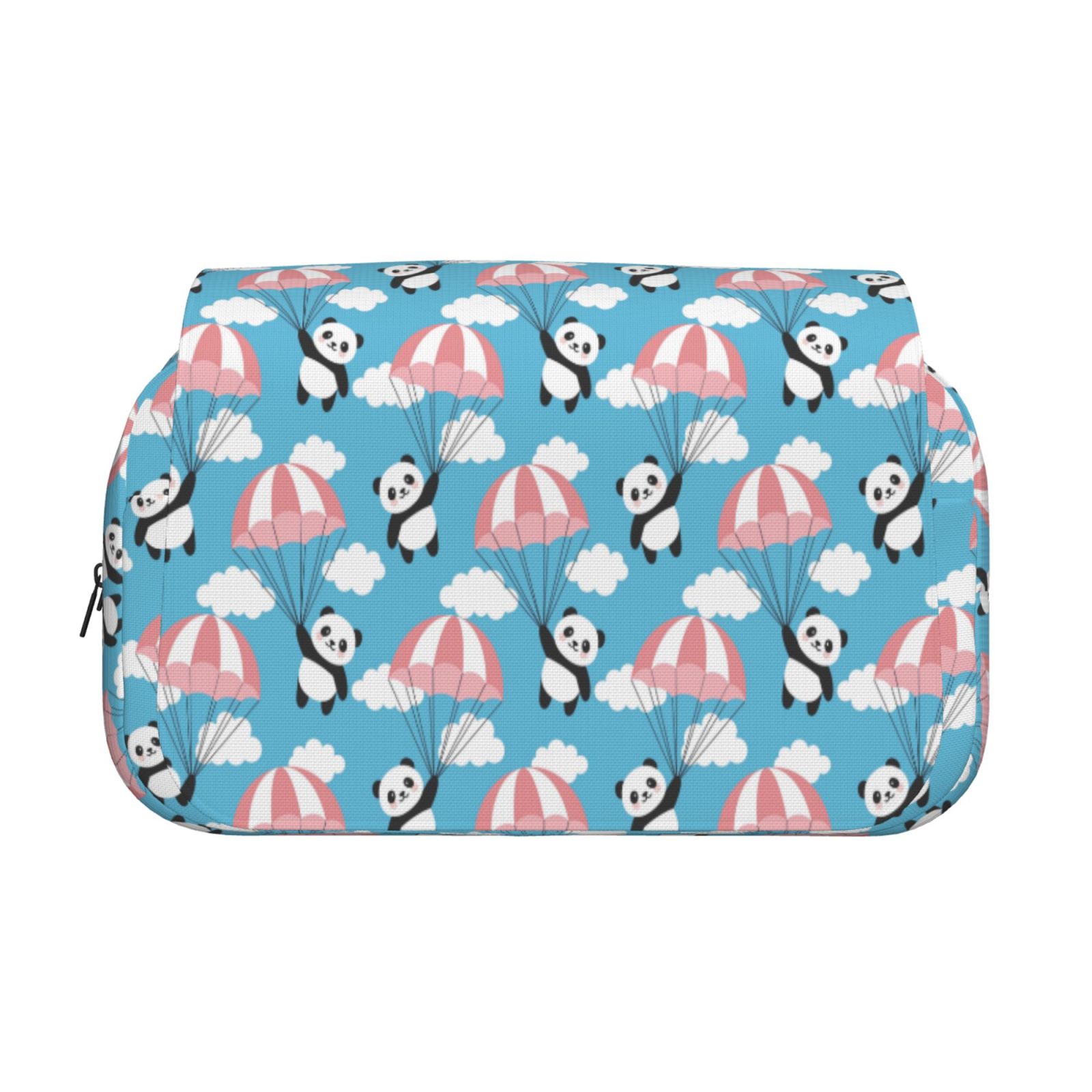 Rateoe Panda Flying in the Sky Pattern Double Clamshell Pen Case, Storage Organizer with Two Zipper Compartments– Holds Up to 50 Pencils & Pens