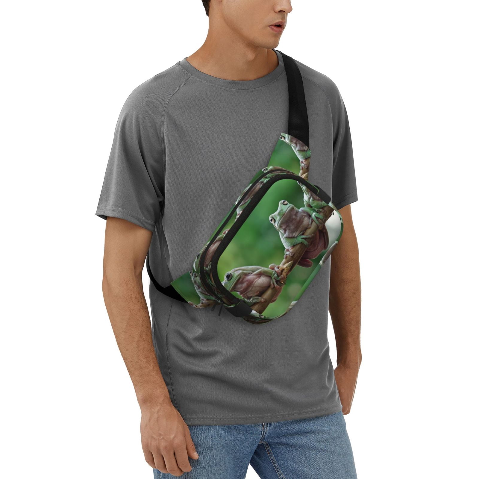 Hirioo Australian White Tree Frog Sitting on Branch for Double Layer Waist Bag Adjustable Fanny Pack For Travel Running Hiking