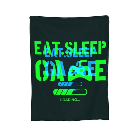 XMXY Fleece Throw Blanket for Couch, Eat Sleep Game Pattern Green Lightweight Plush Fuzzy Cozy Soft Bed Blankets and Throws for Sofa, 50"x40" inches