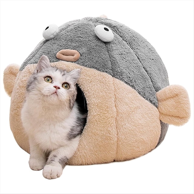 para Gatos de Interior - Cama Cueva con Almohada Acolchada Extraíble y Lavable, y Muebles Vibrantes para Gatos, Color Gris