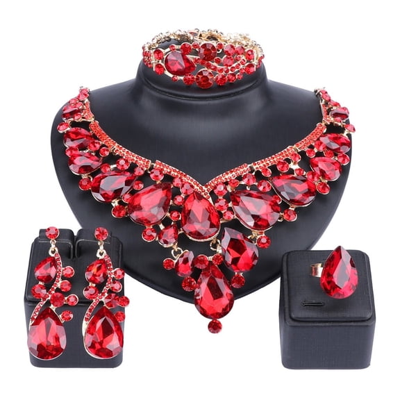 Women Bridal Jewelry Sets Wedding Necklace Earring Bracelet Ring For Brides Bridesmaid Party Accessories Crystal Decoration
