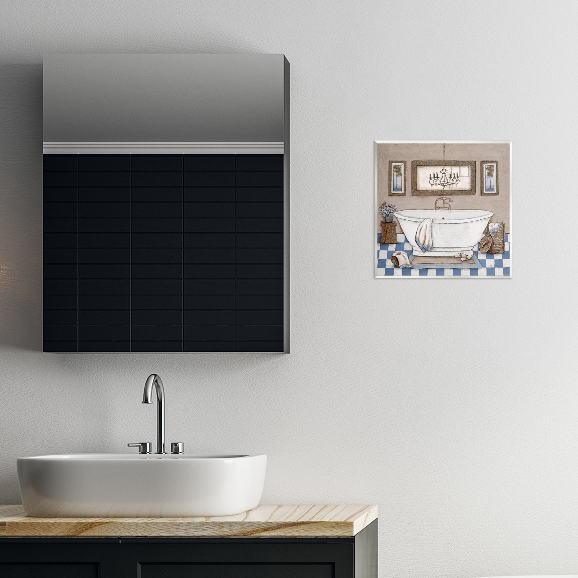 Stupell Industries Checkered Bathroom & Chandelier Wall Plaque Art, design by Janet Tava