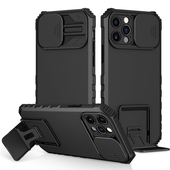 Decase For iPhone 11 Pro,Shockproof Telescopic Stand Hard PC Back Cover with Slide Camera Lens Protector Case,Black
