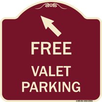 SignMission Designer Series Sign - Free Valet Parking with Upper Left Arrow | Burgundy 18" X 18" Heavy-Gauge Aluminum Architectural Sign | Protect Your Business & Municipality | Made in