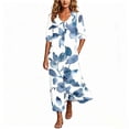 thumbnail image 2 of NTACZA Shirt Dress Womens Dresses Navy Button Down Floral Boho Side Slit Maxi Beach 3/4 Sleeve Blouson Vacation L, 2 of 7