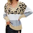 thumbnail image 1 of Gibobby Sueter para mujer invierno casual Suéter de punto de leopardo de manga larga con cuello en V Colorblock para mujer(Amarillo,CH), 1 of 3