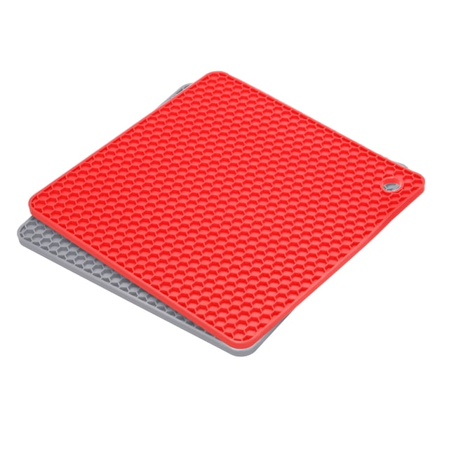 Unique Bargains Silicone Trivet Mats 2pcs, Square Hot Pan Pads Hot Pot Holder Drying Mat for Kitchen Counter Light Gray, Red